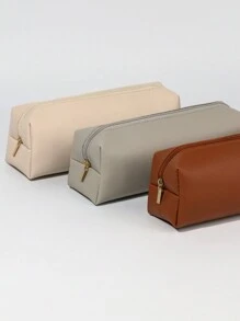 大容量pu皮筆袋,適合學生收納文具和化妝品 - 灰色 - 查看 6