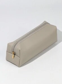 大容量pu皮筆袋,適合學生收納文具和化妝品 - 灰色 - 查看 2