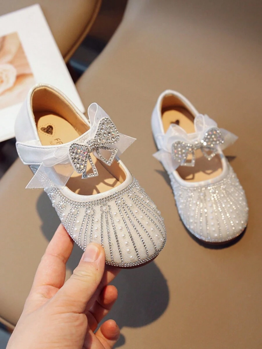 新款女童公主鞋,時尚軟底皮鞋,水晶裝飾性能鞋 - 銀色 - 查看 1