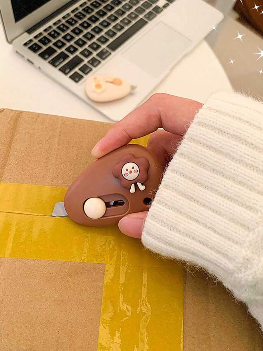 1 pieza Cuchillo utilitario mini lindo, herramienta de apertura pequeña en marrón, de vuelta a la escuela, útiles escolares - Marrón - Ver 1