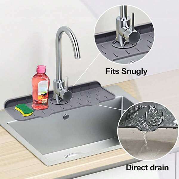 1pc Silicone Water Tap Drain Pad, Anti-Splash Kitchen And Bathroom Sink Faucet Drain Pad