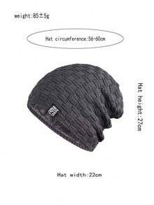 1 件装男士加厚针织帽，带老虎标志和保暖内衬，适合秋冬季日常穿着 - 深灰色 - 查看 3