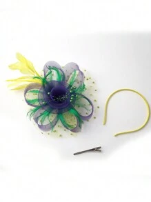 1入組多色羽毛頭飾和帽夾,適用於賽馬、生日派對、沙灘派對、家庭聚會和日常穿著 - 彩色 - 查看 4