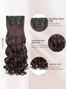 nimoki 夾式長彈性卷曲髮片20吋4入組,女性合成髮片（深棕色） - Dark Brown - 查看 3