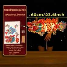 1pc Chinese New Year Diy Dragon Paper Lantern, New Year Lantern Making Material Set, Handmade Diy - Red - View 3