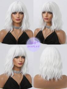 Trắng Ngắn Quăn Tóc giả tổng hợp Tóc mái Bob Tóc giả Đối với phụ nữ Cô gái Tóc 14inch Sợi tổng hợp Chống nóng Tóc giả - trắng - Xem 9