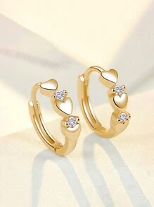 1 Pair Teenagers Cubic Zirconia Elegant Hoop Earrings For Daily Decoration For Party Jewelry Birthday Gift - Yellow Gold - View 1