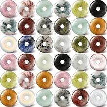 5/10/15入組隨機混合擔憂石甜甜圈幸運水晶批發20mm寶石甜甜圈圓盤吊墜大孔石英護身符幸運水晶石,用於巫術用品和diy珠寶製作 - 裸石甜甜圈 - 查看 10