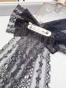 1pc Handcrafted Black Lace Hollow Out Mesh Bow Tie With Rhinestone Decor For Women's Casual Style - Black - View 4