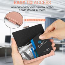 Maxgear不銹鋼女士&男士名片盒,口袋名片盒薄式名片錢夾名片收納盒,3.7 X 2.3 X 0.3英寸,不銹鋼金屬玫瑰金色 - 玫瑰金 - 查看 3