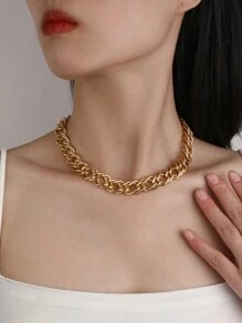 1件歐美風格重金屬厚鏈項鍊,朋克搖滾嘻哈極簡時尚女士飾品 - 金色 - 查看 5