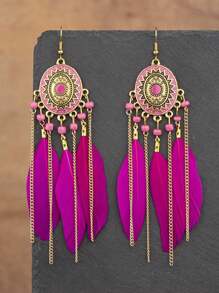 1 對女士復古長羽毛和油滴吊墜耳環,適合旅行和攝影 - 復古風 - 查看 14