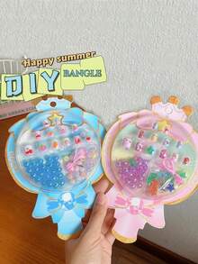 一盒4套包括兒童美甲貼紙、珠子套裝、可愛卡通美甲貼紙、兒童樹脂材料美甲裝飾貼紙和兒童diy珠子裝飾玩具。適合作為小女孩的生日禮物和假日禮物 - 花朵 - 查看 4