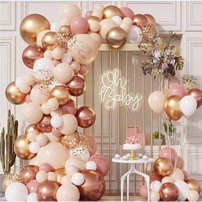 مجموعة 127 قطعة من بالونات الحفل ذات اللون وردي مغبر، أقواس وحامل، بالونات ذهبية وخوخية، بالونات مرصعة بالكونفيتي للنساء والأطفال، ديكورات لحفلات عشاء الزفاف وحفلات الاشتباك والاعراس والمناسبات