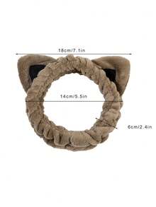 1條卡其色浴頭箍,可愛的聚酯卡通耳朵裝飾毛茸茸浴髮帶,適用於浴室 - 卡其色 - 查看 2