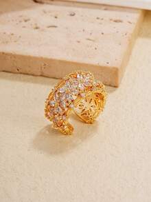1個微鑲嵌的精緻戒指,美學和奢華風格,花朵形開口戒指,多變、甜美風格 - 彩色 - 查看 1