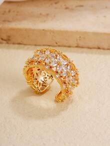 1個微鑲嵌的精緻戒指,美學和奢華風格,花朵形開口戒指,多變、甜美風格 - 彩色 - 查看 4