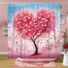 1入組心形樹粉紅情人節淋浴簾,情人節浪漫時尚淋浴簾,聚酯纖維布180*180公分/72'*72'防水淋浴簾,附12個掛鉤,適用於浴室/浴缸裝飾,送禮佳品 - 粉色 - 查看 1