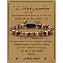 1個男性手鍊禮物,編織繩子天然虎眼石珠寶手鍊,適合給父親、丈夫、男友、兒子、孫子、兄弟等男性使用 - 棕色 - 查看 17