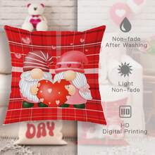 4入組情人節快樂的情侶小矮人格子紅色抱枕套,情人節卡通可愛抱枕套,天鵝絨別致的靠墊套45*45公分/18"*18",適合情人節派對、客廳、臥室、沙發床裝飾、送禮 - 紅色 - 查看 5