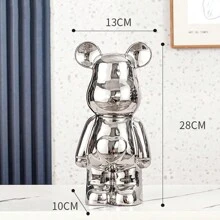 28公分熱門卡通心型陶瓷鍍金泰迪熊擺設,適用於家居、商店、商業及時尚裝飾 - 銀色 - 查看 1