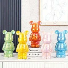 28公分熱門卡通心型陶瓷鍍金泰迪熊擺設,適用於家居、商店、商業及時尚裝飾 - 銀色 - 查看 4