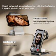 YITUMU 可折疊式3合1桌面無線充電器，兼容多種設備充電座，適用於Apple Watch iPhone - 白色 - 查看 3