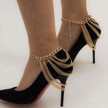 2pcs Metal Tassel Shoe Chains Hiphop Style Multi-Layered Geometric Metal Chain Bridal Leg Decoration - Multicolor - View 2