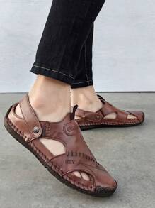 Sandalias De Playa De Estilo Retro Para Hombre Con Suela De Cuerda Para Escapadas De Verano - Marrón - Ver 1