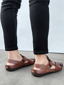 Sandalias De Playa De Estilo Retro Para Hombre Con Suela De Cuerda Para Escapadas De Verano - Marrón - Ver 4