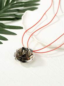 1pc 2024 New European, American, Japanese And Korean Style Fashionable & Niche Handmade Pink Rope Knot & Silver Flower Design Women's Necklace, Suitable For Daily Life And Party - Multicolor - View 6