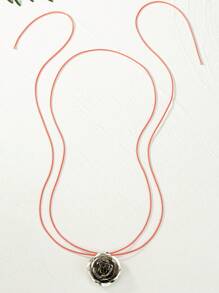 1pc 2024 New European, American, Japanese And Korean Style Fashionable & Niche Handmade Pink Rope Knot & Silver Flower Design Women's Necklace, Suitable For Daily Life And Party - Multicolor - View 4