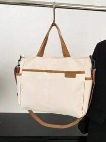 New Fashion Colorblock Lady Tote Bag, Large Capacity Shoulder Bag With European & American Style(Fit For Elegant Girls And Ladies, Can Be Used For Dating, Shopping, Etc. Zipper Closure, Fit For Phone, A4 Pages, Lipstick, Tissues, Simple Makeup, Etc.) - Khaki - View 7