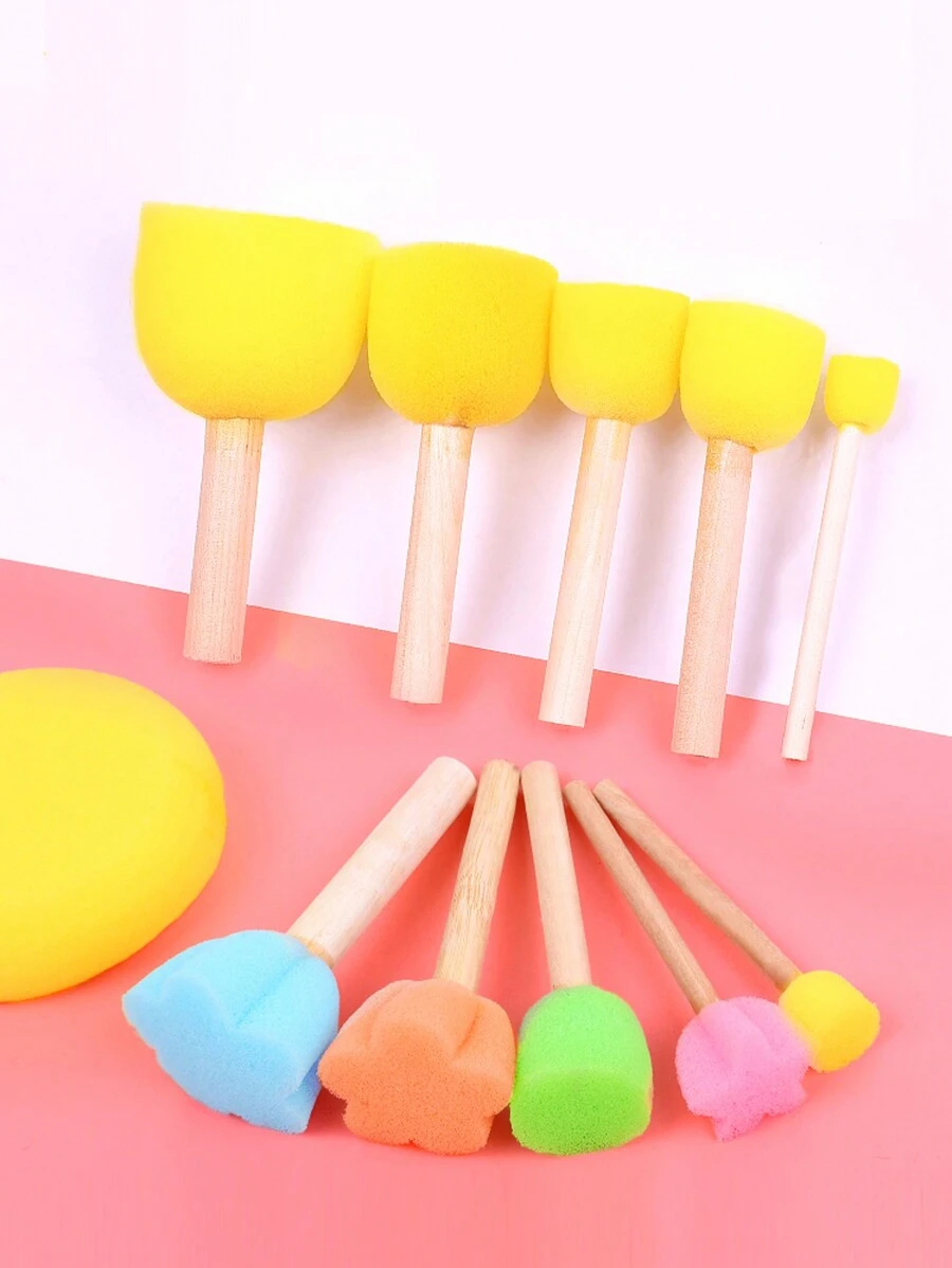 10pcs Round & Flower Pattern Sponge Brushes, Painting Craft Tools, Random Color, Back To School