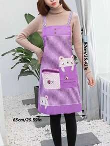 1pc Household Waterproof And Oil-Proof Apron, Korean Cartoon Style - Purple - View 5