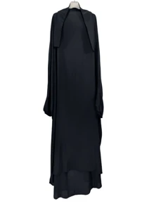 1 件女士纯色 Nida 面料透气柔软宽松舒适长袍，系带设计，方便穿着，祈祷吉尔巴布长袍 - 黑色 - 查看 2