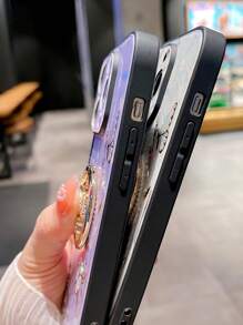 蝴蝶花朵图案镶钻手机壳,TPU材质,适用于苹果/三星/华为/红米/小米/vivo/荣耀等手机,国际版,非国内版 - 紫色 - 查看 4