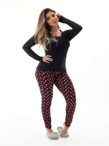 Pijama Longo Feminin Suede leve soft linha noite confortável - Multicolorido - Visão 2
