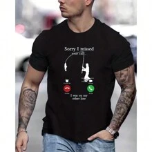 PRO THOR Men's Summer Leisure Fun Fishing & Unanswered Call Print T-Shirt With Breathable Mesh Fabric - Black - View 1