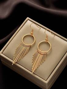 1雙簡約時尚金色幾何流蘇細節耳環,適合女性日常佩戴和假日派對,可作為節日禮物 - 金黃色 - 查看 10