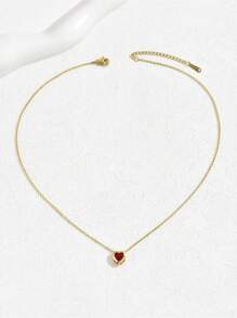 1件可调节水晶心形吊坠项链，优雅法式风格项链，情人节、姐妹送礼佳品。 - 紅色 - 查看 7