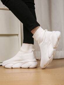 女款簡約白襪運動鞋,高筒厚底運動鞋,適合休閒散步 - 白色 - 查看 3