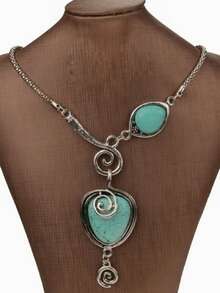 1 件自然綠松石復古魅力心型項圈吊墜項鍊 - 綠松石色 - 查看 2