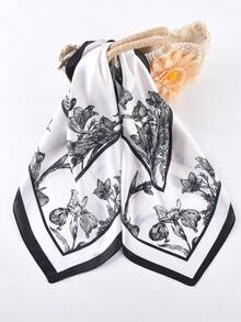 YWQLWJ 1條新款女士花卉印花圍巾,70*70cm,非常適合職業裝扮 - 黑色 - 查看 2