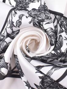 YWQLWJ 1條新款女士花卉印花圍巾,70*70cm,非常適合職業裝扮 - 黑色 - 查看 5