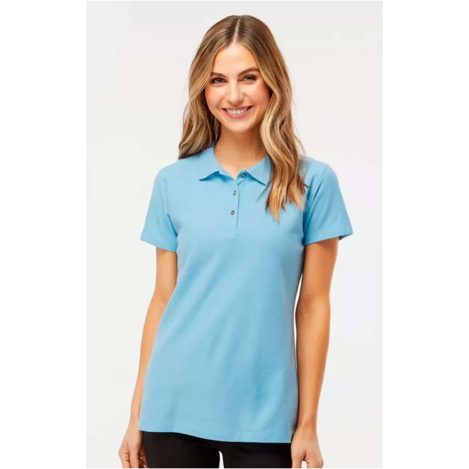 Elevated Style Women's Casual Piqué Polo Shirt Camel Brand Blouse - Blue - View 1