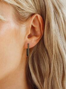 ESBERRY 1 对简约黑色几何方形耳环，女士 S925 纯银精致绅士珠宝礼物 - 槍黑色 - 查看 1