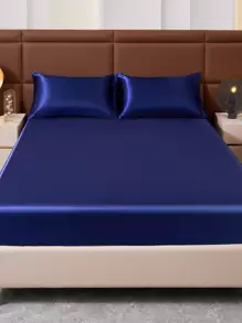 Juego de cama de 4 piezas que incluye 1 sábana plana, 1 sábana ajustable y 2 fundas de almohada en tela de denier de unicolor para la habitación (sin núcleo de almohada)