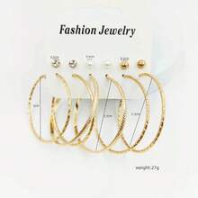 6pairs Geometric Exaggerated Large Circle Earrings Set, Fashionable & Sexy Patterned Circle Earrings - Gold - View 3