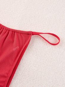 2pcs/Set Ribbed Red Triangle Bikini With Strappy Details And Swimwear Bottoms Summer